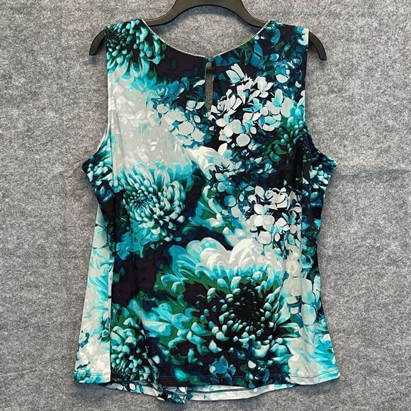 NWT WORTHINGTON Tank Top Women's 1X Blue Green Floral Sleeveless Pleated Keyhole - Picture 10 of 14